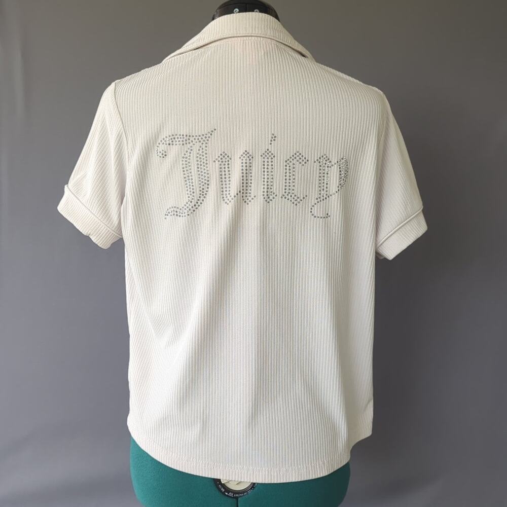 Juicy Couture Ribbed Rhinestone Button Up Top Y2K Small